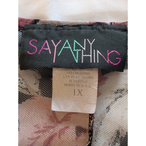 Say Anything Top Women's 1X Boho High Low Long Sleeves Multi Floral Mesh Sheer - Picture 3 of 13